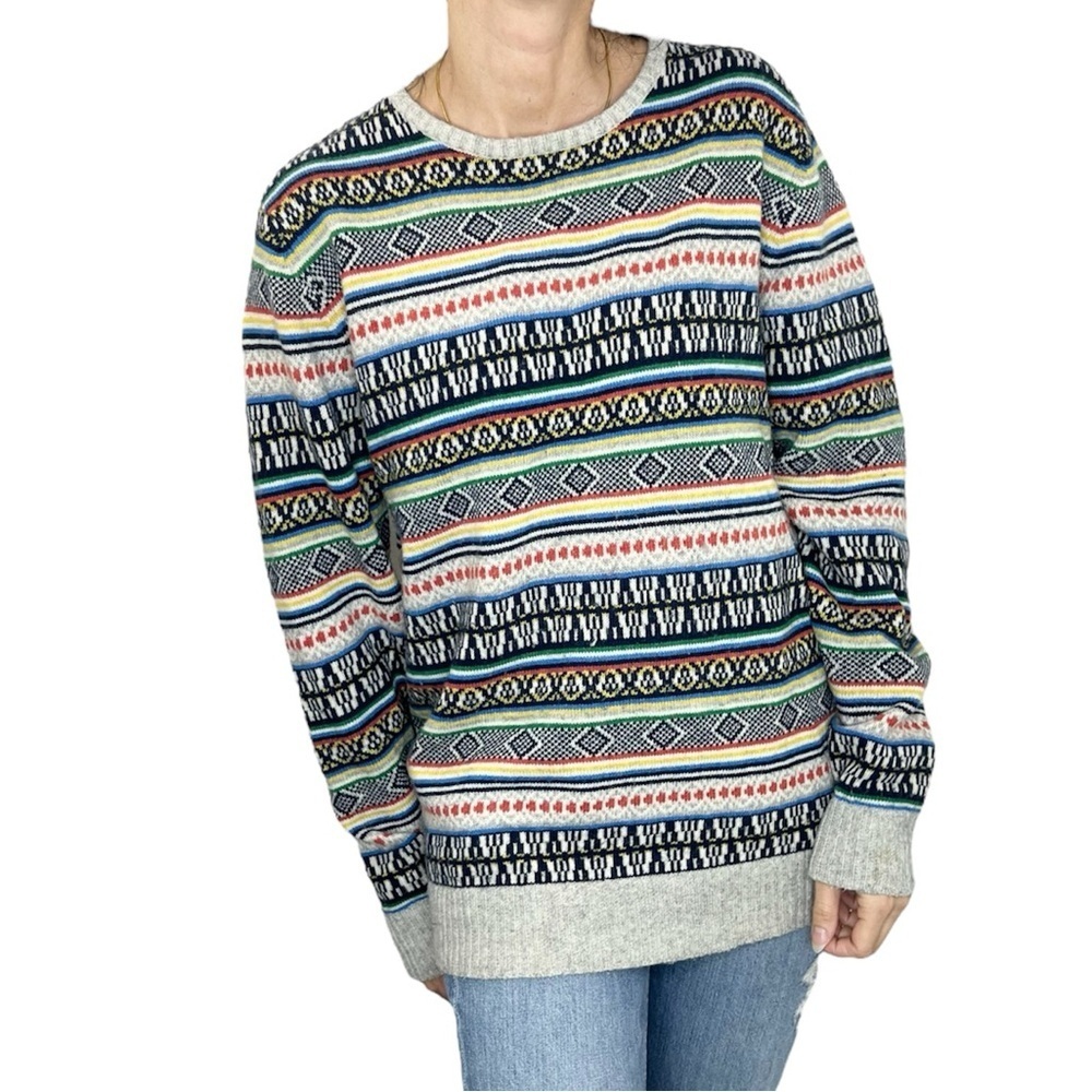 RVLT Revolution Denmark wool blend Nordic fair isle crew neck ski sweater XL
